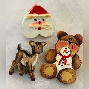 Holiday Wooden Pin Bundle- Deer, Santa, Bear